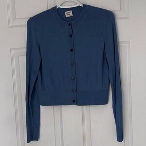 Sunday Best Button Up Long Sleeve Knit Cardigan in Blue
